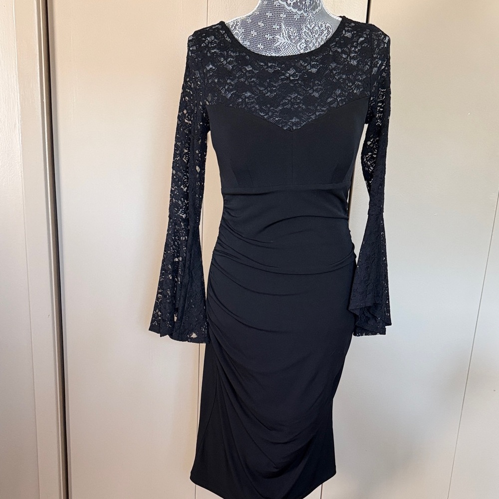 INC International Concepts Black Lace Long Sleeve Dress